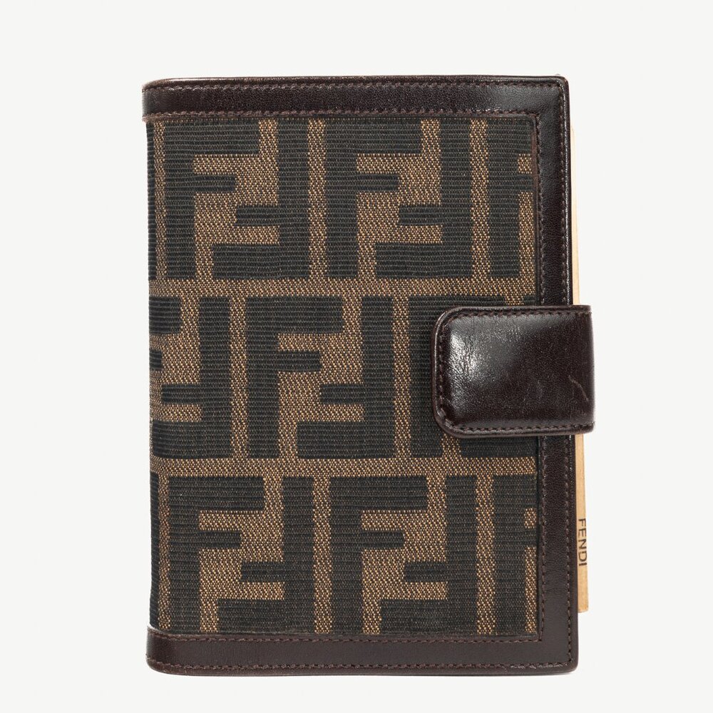 Fendi Brown Zucca Canvas Leather-Trim Agenda Cover